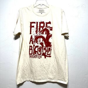 Game of Thrones Shirt Short Sleeve Targaryen Graphic Tee Cream Red Sz Large